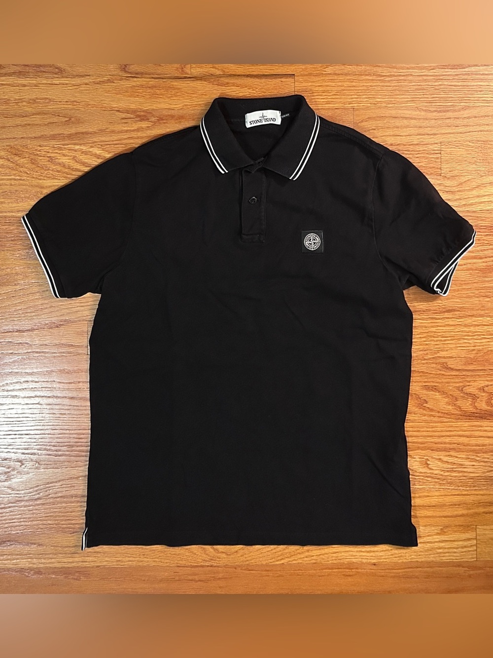 Stone Island Black Polo with White Tipping - size XL slim fit